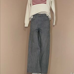 GAP 99% Cotton High Rise Stride Stretch wide leg Ankle Pants - Navy Blue & White